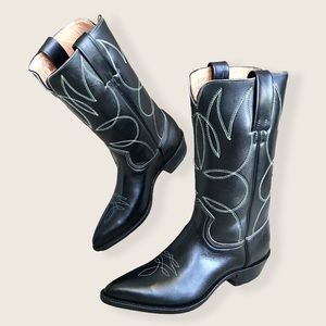 RARE 1960’s Frye Vintage Billy Pull-On Black Leather Embroidered Cowboy Boot